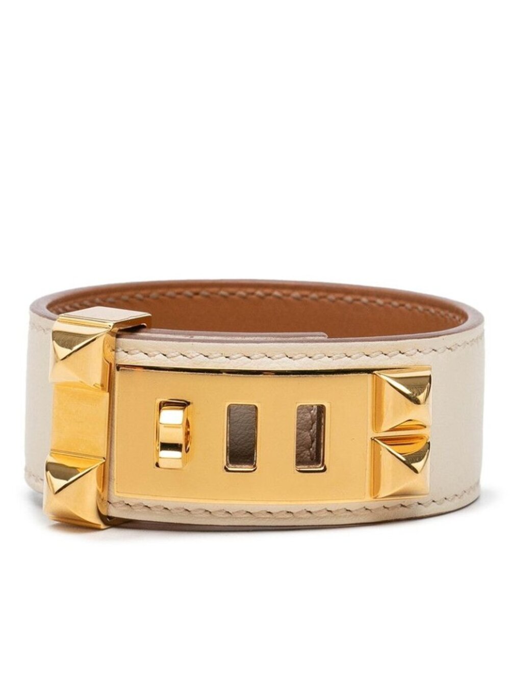 Hermes Collier de Chien Bangle T2 Ivory Gold Leather Plated Bracelet